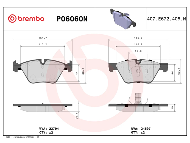 ブレーキパッド(ディスクパッド) フロント brembo製 BMW [P06060N]