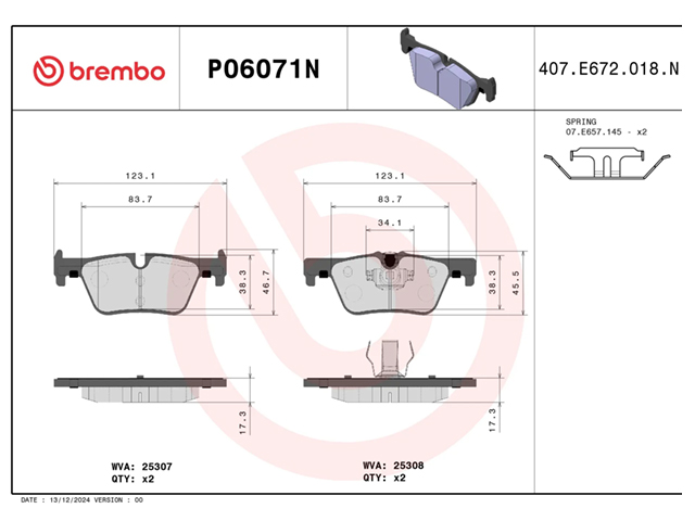 ブレーキパッド(ディスクパッド) リア brembo製 BMW [P06071N]
