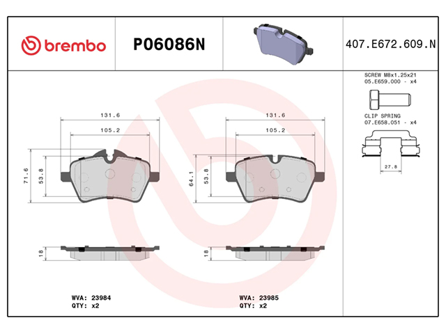 ブレーキパッド(ディスクパッド) フロント brembo製 MINI(ミニ) [P06086N]