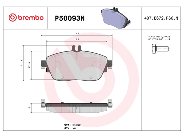 ブレーキパッド(ディスクパッド) フロント brembo製 メルセデスベンツ [P50093N]
