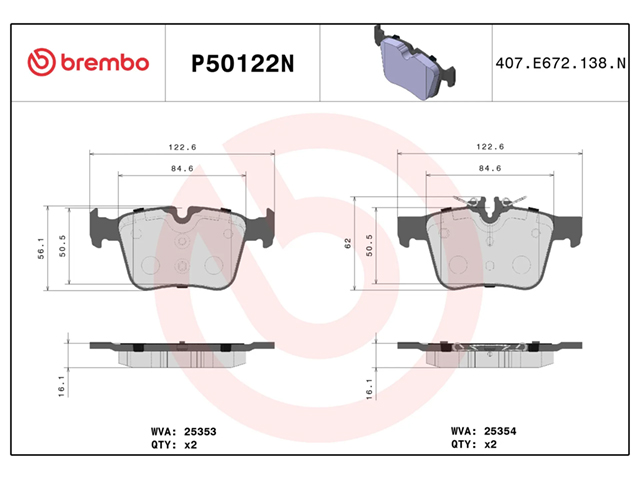ブレーキパッド(ディスクパッド) リア brembo製 メルセデスベンツ [P50122N]