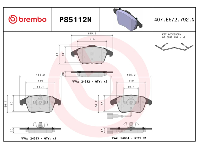 ブレーキパッド(ディスクパッド) フロント brembo製 AUDI(アウディ) [P85112N]