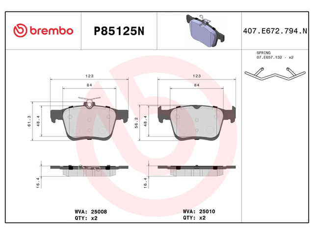 ブレーキパッド(ディスクパッド) リア brembo製 VW(フォルクスワーゲン) [P85125N]