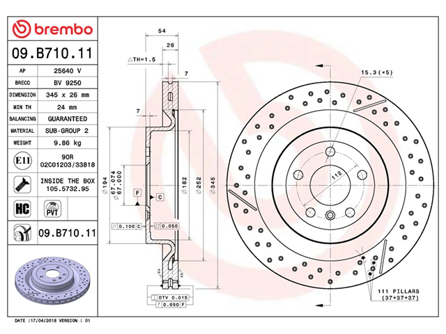 ブレーキローター(ディスクローター) リア brembo製 メルセデスベンツ [09B71011]