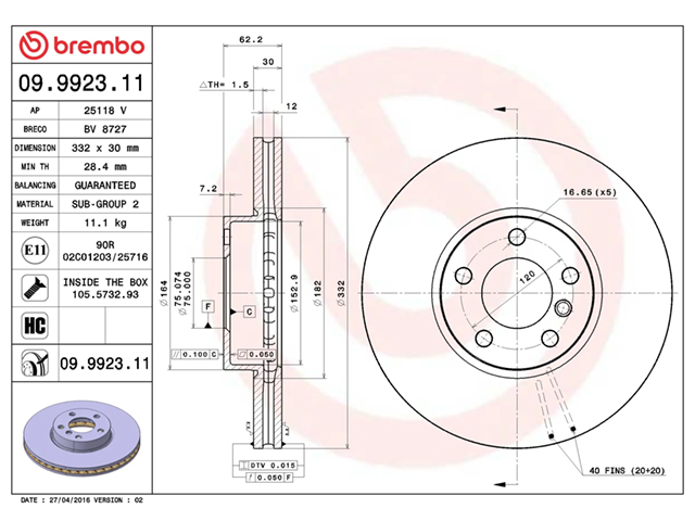 ブレーキローター(ディスクローター) フロント brembo製 BMW [09992311]