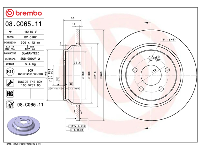 ブレーキローター(ディスクローター) リア brembo製 メルセデスベンツ [08C06511]
