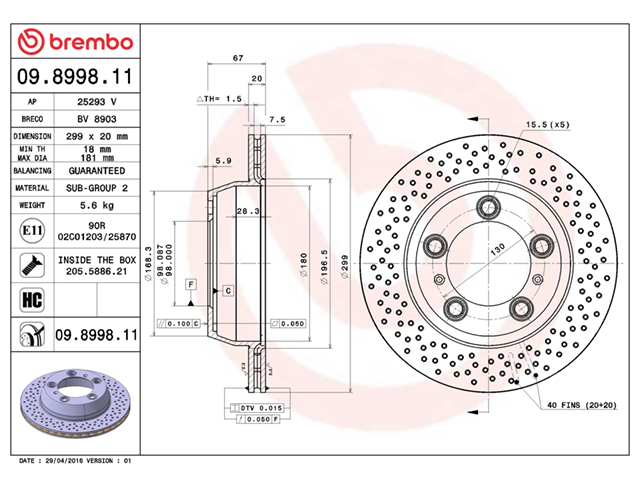 ブレーキローター(ディスクローター) リア brembo製 Porsche(ポルシェ) [09899811]