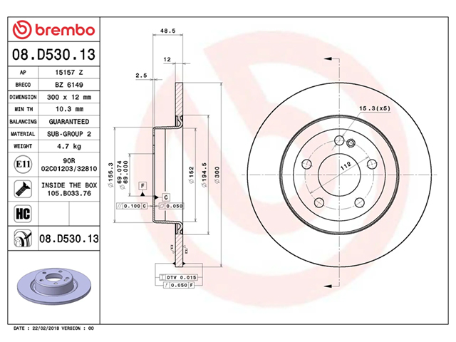 ブレーキローター(ディスクローター) リア brembo製 メルセデスベンツ [08D53013]