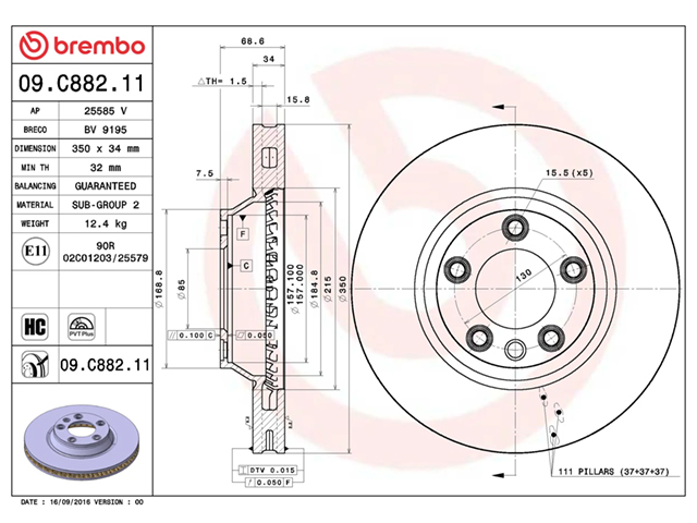 ブレーキローター(ディスクローター) フロント brembo製 Porsche(ポルシェ) [09C88211]