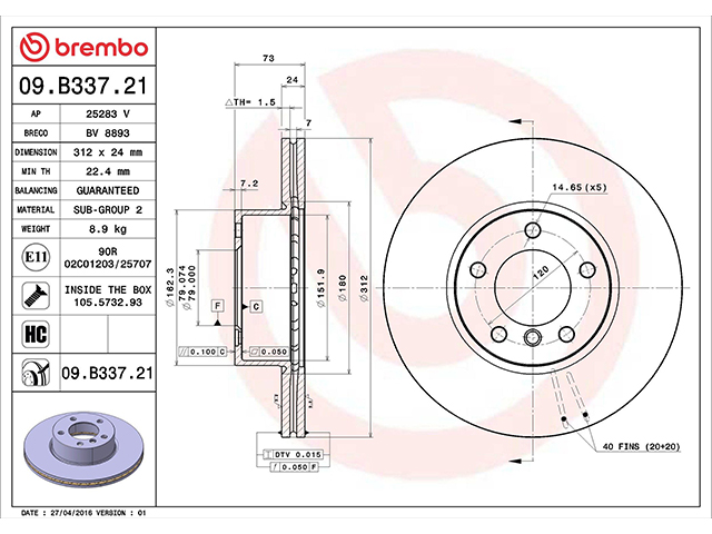 ブレーキローター(ディスクローター) フロント brembo製 BMW [09B33721]