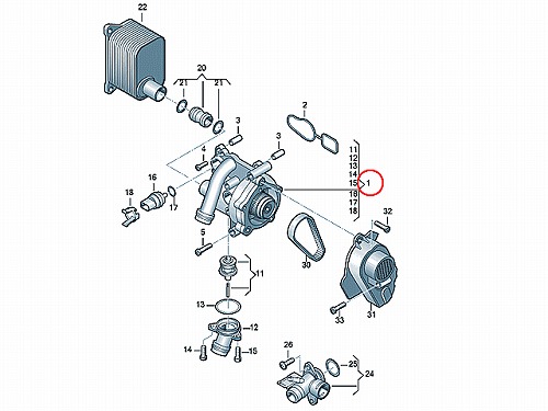 ウォーターポンプASSY (サーモスタット付属) AUDI(アウディ) [06H121026DD]