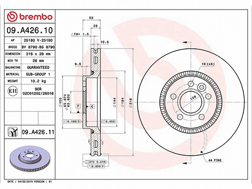 ブレーキローター(ディスクローター) フロント brembo製 VOLVO(ボルボ) [09A42611]