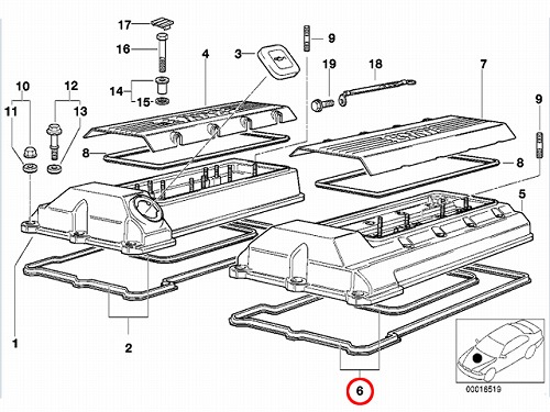 タペットカバーガスケット 左側 BMW [11120034105]