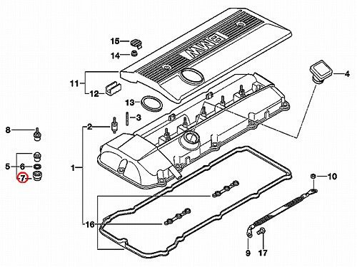 タペットカバー固定ボルト用パッキン(グロメット) BMW [11121437395]