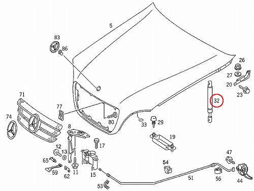 ボンネットダンパー(エンジンフードダンパー) 左右共通 メルセデスベンツ [1638800029]