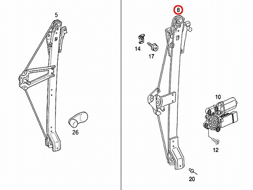 パワーウインドウレギュレーター リア 右側 メルセデスベンツ [1687300446]