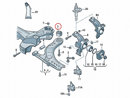 ロアアームブッシュ(コントロールアームブッシュ) フロント 後ろ側 AUDI(アウディ) [1J0407181]