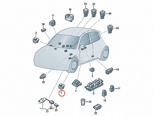 純正 電動ドアミラー調整スイッチ VW(フォルクスワーゲン) [1J2959565E01C]
