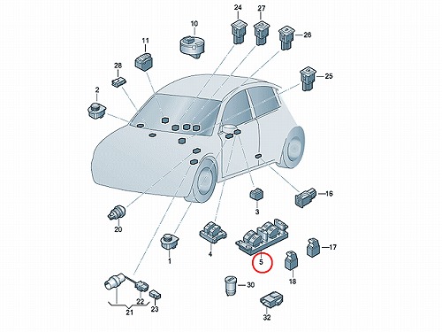 パワーウインドウスイッチ(集中ロックスイッチ) VW(フォルクスワーゲン) [1J4959857D]