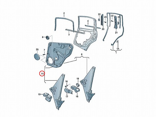 パワーウインドウレギュレーター リア 左側 VW(フォルクスワーゲン) [3B9839461A]