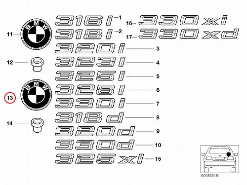 純正 オーナメント(エンブレム) リア BMW [51148240128]