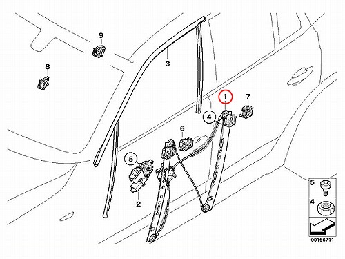 パワーウインドウレギュレーター フロント 右側 BMW [51333448250]