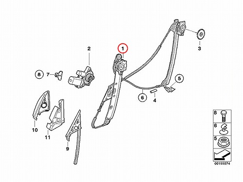 パワーウインドウレギュレーター フロント 右側 BMW [51337165596]