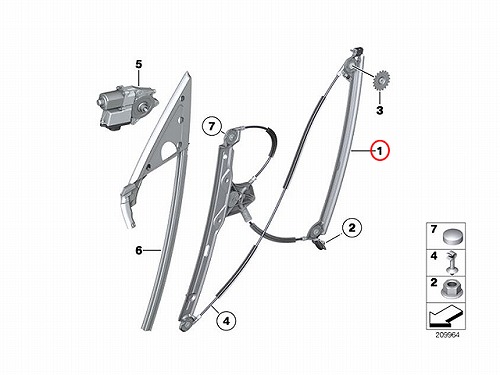 パワーウインドウレギュレーター フロント 左側 BMW [51337197919]