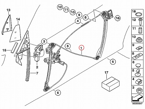 パワーウインドウレギュレーター フロント 左側 BMW [51338229105]