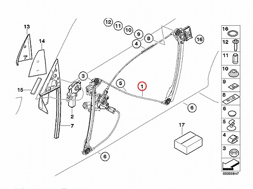 パワーウインドウレギュレーター フロント 右側 BMW [51338229106]