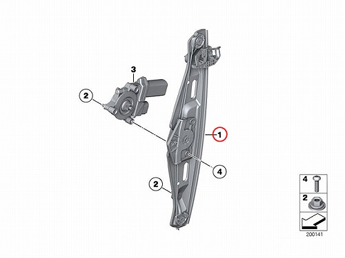 純正 パワーウインドウレギュレーター リア 左側 BMW [51352990387]