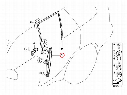 純正 パワーウインドウレギュレーター リア 左側 BMW [51357125059]
