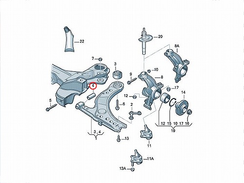 ロアアームブッシュ(コントロールアームブッシュ) フロント 前側 AUDI(アウディ) [8N0407182A]