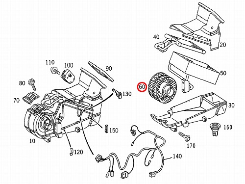 エアコンブロアモーターファン リア用 メルセデスベンツ Sクラス